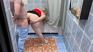 Stepson Catches Stepmom in Bathroom and Pounds Her Big Ass Before Anal.