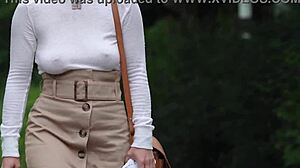 Submissive Business Woman Flashes See-Through Lingerie in Public