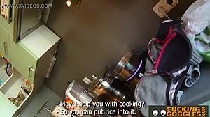 Gorgeous petite russian brunette gives horny blowjob ending in cumshot