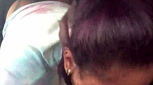 ebony babe gives sloppy public blowjob in car while gagging on huge shaft