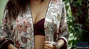 A little 18+ bit older but still hot as fuck busty milf strips and shows off her big tits and ass