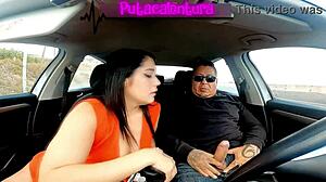 the tv host brunette milf kisses and gives blowjob to luis garay in the car during interview
