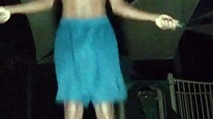 Black mature woman works out in gym dorm