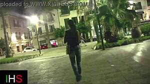 Beautiful brunette girl enjoys outdoor activities with friends