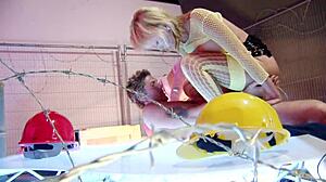 Threesome with two milfs in fishnet stockings