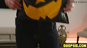 horny asian teen gets humped by a big dick neighbor on halloween