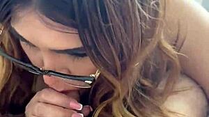 enjoying sucking cock with beautiful latina natural tits and belly