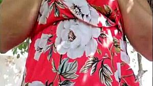 blonde woman showing off outside the house casually