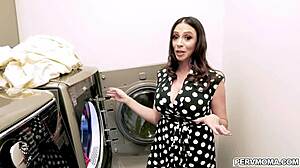hot stepmom ariella ferrera was mad at her stepson he knows know to calm her down by fucking her mature pussy while doing the laundry.
