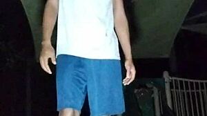 Black mature woman works out in gym dorm