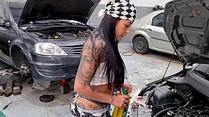 his car broke down, but he got lucky with a big tits brunette