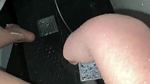 Arab escort masturbates tight pussy in shower