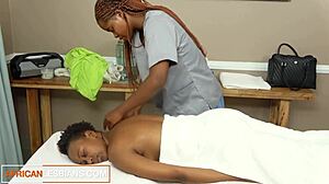 big booty black lesbians turn amateur massage into sloppy pussy eating