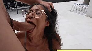 Naughty Petite Teen Brunette Sucks Dick Deep in Bendy Pool Positions with Sona Bella and JMac