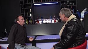 milf emma butt sucks two cocks in stockings and lingerie on bed