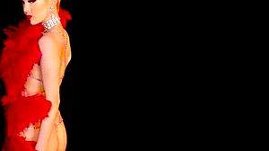 She asks, Want to see me strip in this slutty burlesque costume, ripping clothes off my big boobs?