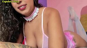 latina espuleta maia guides dirty handjob with feet in lingerie