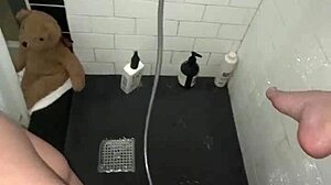 Arab escort masturbates tight pussy in shower