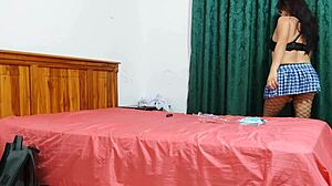 Does this busty housewife in student uniform masturbate her vagina while fantasizing about being a young slut again?