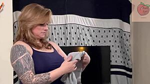 Stepmom Moans While Swallowing Cock