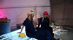 Threesome with two milfs in fishnet stockings