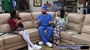 Dr. Tampa examines Solana's shaved pussy in first gyno exam with gloves!