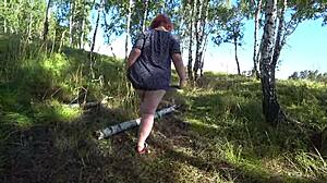 lesbians stumble upon a dildo in the forest. girlfriend pounds milf doggystyle with shaking big ass and boobs pov