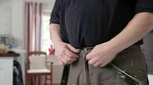 Chris, the old man, strips and talks dirty, ripping clothes in the process.