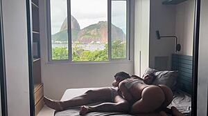 Passionate sex right in front of the foot of stairs