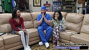 Dr. Tampa examines Solana's shaved pussy in first gyno exam with gloves!