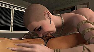 Big Breast Bald BDSM Slave Sucks Small 18+ Cock and Pisses from Behind