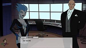 Livewire in catsuit sucks cock in DC comics cosplay