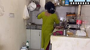 Husband surprises Latina bride in kitchen fuck