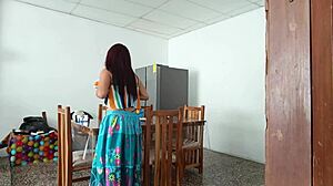 Sinful maid teases with her pretty pussy spread