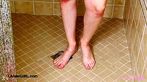 did the sweet teen brunette shower for daddy?