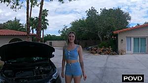 stranded brunette babe lets stranger fuck her wet pussy with monster cock