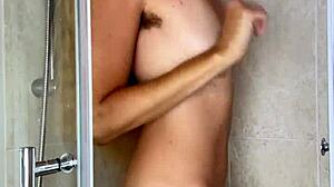 Wow! Hairy German Milf Amelie Lei Masturbates in Shower!