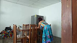 Sinful maid teases with her pretty pussy spread