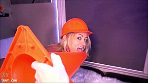 sam zee goes wild with slink toy and traffic cone