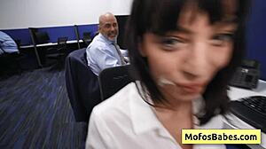 big tit milf works hard and gets a facial in the break room