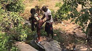 Asian pornstar takes monster cock in her big ass during intense outdoor quicky by the riverside