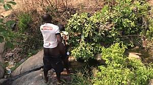 Asian pornstar takes monster cock in her big ass during intense outdoor quicky by the riverside