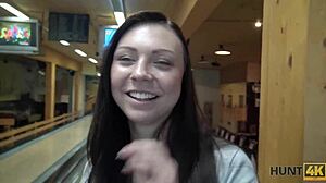 lucky fucker organizes pickup at bowling alley.