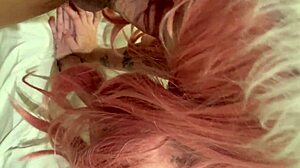 Straight-Jacket Babe with Pink Hair Shows Tight Pussy and Big Natural Tits in Close Up