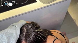 Step brother gets rough with sister’s mouth while she cooks in tiny panties