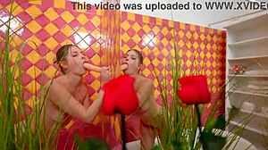 Blonde babe enjoys solo dildo play in the bath