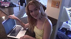 oh wow! blonde babysitter sage fox fucks her stepdad in lingerie, and mr. brogan creampies her swollen pussy!