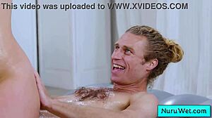 Sexy teen masseuse rubs against client