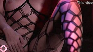 Hey, check Samantha Rone in sexy body stocking fishnets teasing herself wild.