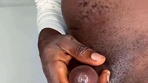 Ninja man strokes monster cock until cum explodes